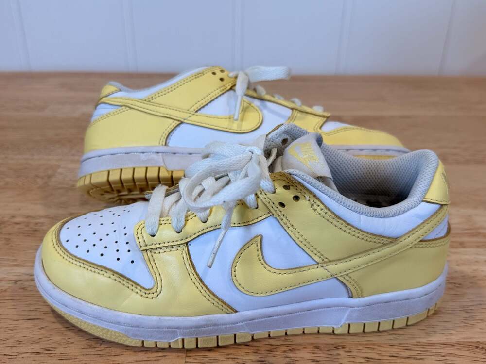 Nike Dunk Low 'White Soft Yellow' Leather Low Top Kids Size 4Y